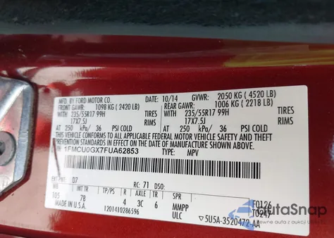 2015 Ford Escape Se из США, поврежденный, VIN 1FMCU0GX7FUA62853